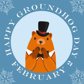 Groundhog day card. The harbinger of spring. Cute marmot character. February 2. Vector illustration with a marmot.
