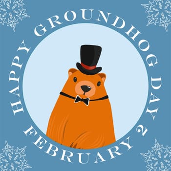 Groundhog day card. The harbinger of spring. Cute marmot character. February 2. Vector illustration with a marmot.