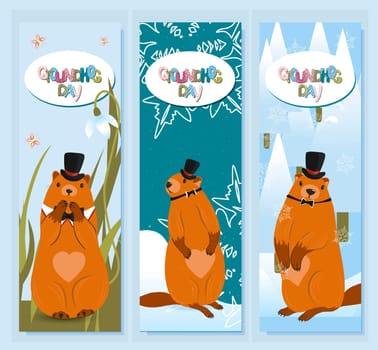 Groundhog day card. The harbinger of spring. Cute marmot character. February 2. Vector illustration with a marmot.