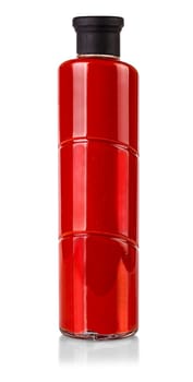 The Bottle of red tomato juice isolated on white background with clipping path