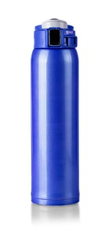 The blue Thermo bottle isolated on white background with clipping path