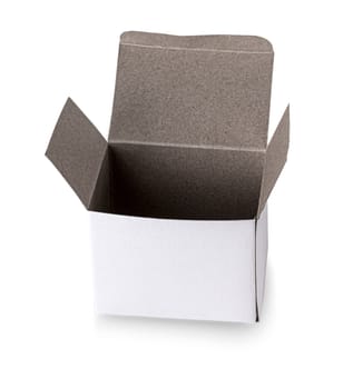 The Opened white cardboard box isolated on white background