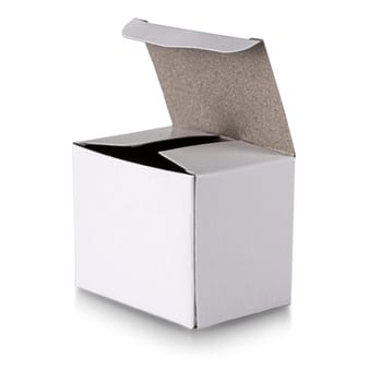 The Opened white cardboard box isolated on white background