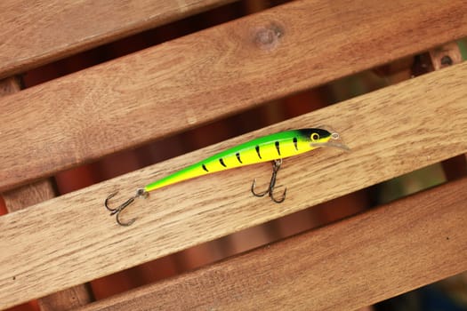 homemade wobbler for fishing large fish on the wooden deck