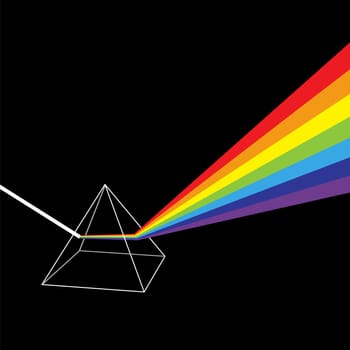 Transparent Prism. Colorful Light Rays. Ray Rainbow Spectrum Dispersion. Optical Effect in Triangle Glass. Educational Physics Refraction. Laser Show.