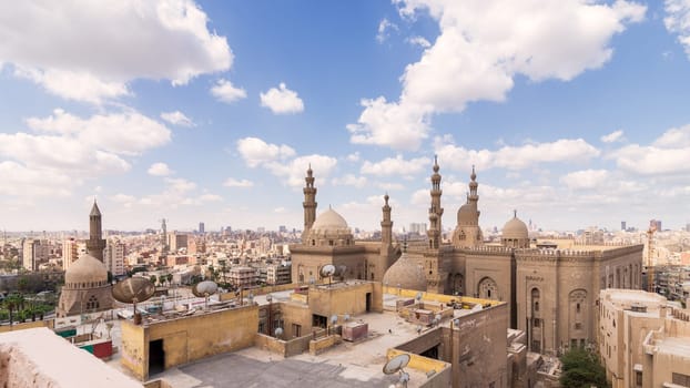 Day shot of minarets and domes of Sultan Hasan Mosque and Al Rifai Mosque in Cairo, Egypt
