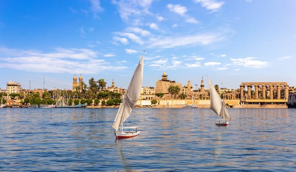 The Nile and Luxor Temple on the bank, Upper Egypt.
