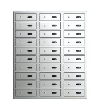 Bank safety lockers isolated on white background, front view
