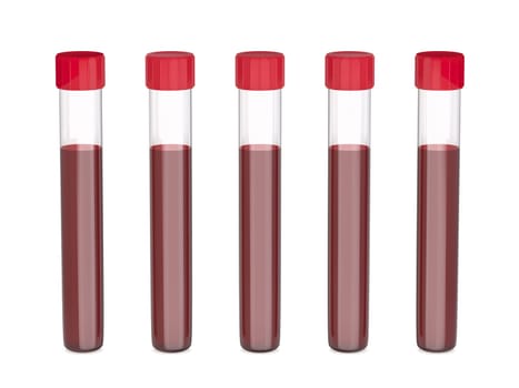 Test tubes with blood on white background