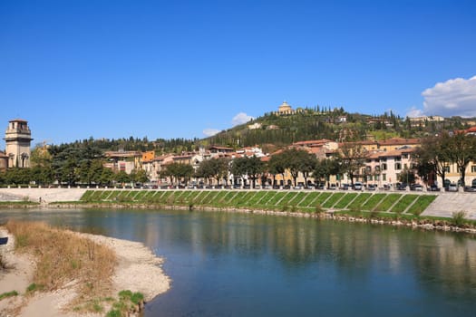 A view of Verona and Adige river from Ponte Pietra, Italy