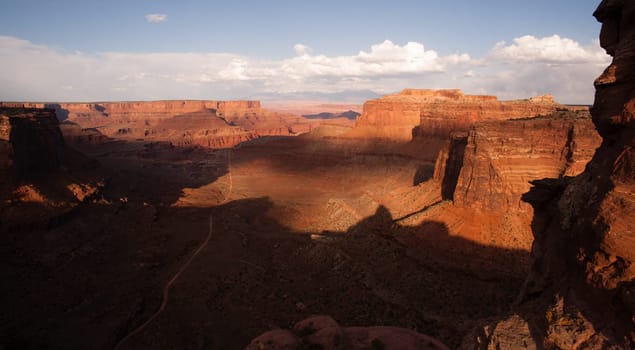 The sunset comes early deep in the canyon in Canyonlands National Park