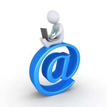 Person using a laptop is sitting on top of an e-mail symbol