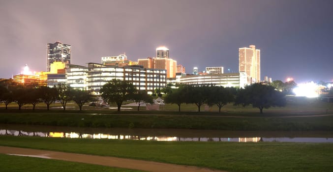 A storm is passing over downtown Fort Worth overnight