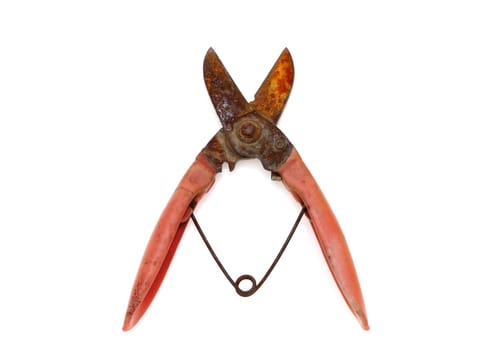 old rusty scissors isolated on a white background