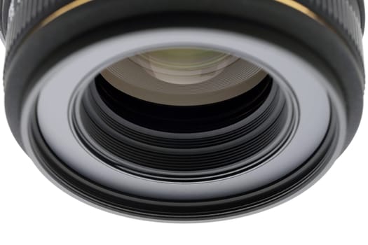 Close up of glass for camera lens in studio light on white background