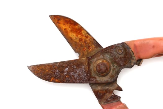 old rusty scissors isolated on a white background