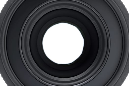 Close up of glass for camera lens in studio light on white background