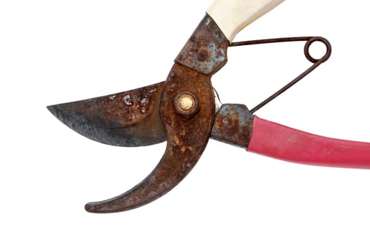 old rusty scissors isolated on a white background