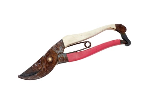 old rusty scissors isolated on a white background
