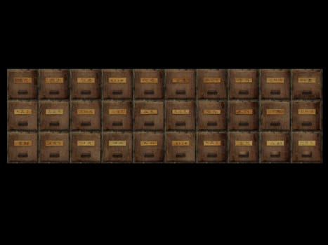 The 3d rendering of antique chest used to store chinese medicinal herbs