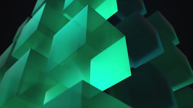 Semitransparent squares with matte 3d render and soft lighting. Mosaic and geometric simple crystals for digital presentation and cyber decor. Azure surface with glass coating.