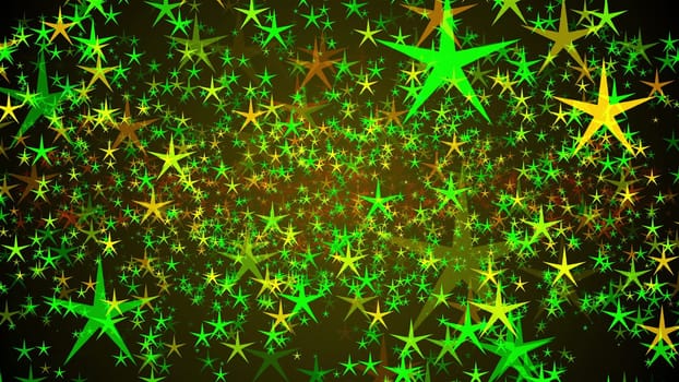 Vibrant 3d render of five pointed shapes in geometric web swirl. futuristic festive explosion of transparent gradient layers. New years abstract fireworks from pentagons.