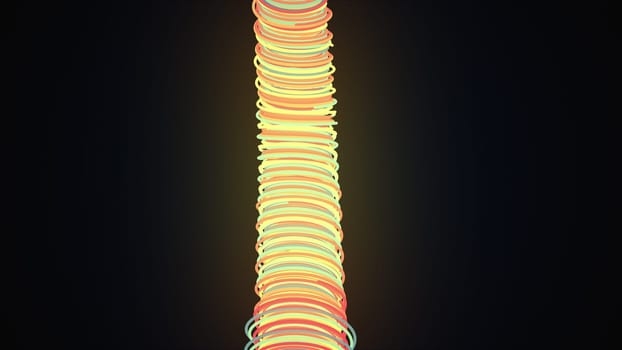 Twisting weave 3d rendering of lines in minimalist design. Abstract digital textures tangled and compressed into rope with decaying ends. Spiral bright roll with dynamic unwinding.