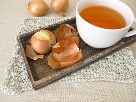 A cup of healthy onion peel tea