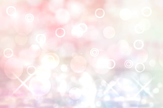 Abstract blurred fresh vivid spring summer light delicate pastel blue pink white bokeh background texture with bright circular soft color lights. Beautiful backdrop illustration.