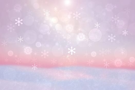 Abstract blurred festive delicate winter christmas or Happy New Year background texture with shiny light blue pink and bright bokeh lighted stars. Card concept.