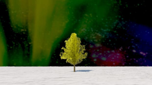 The 3d rendering tree in full leaf in winter against sky