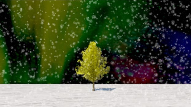 The 3d rendering tree in full leaf in winter against sky
