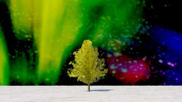 The 3d rendering tree in full leaf in winter against sky