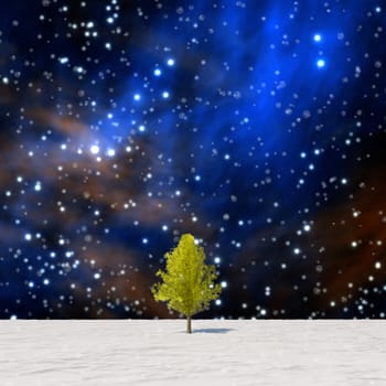 The 3d rendering tree in full leaf in winter against sky