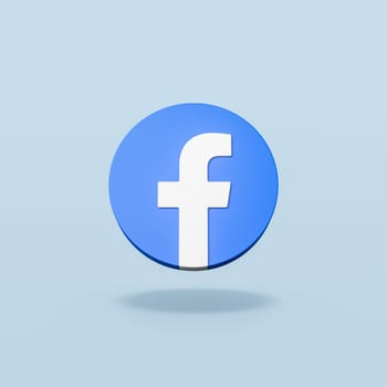 Facebook Logo 3D Shape Isolated on Flat Blue Background with Shadow 3D Illustration