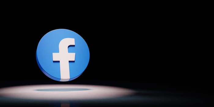 Facebook Logo 3D Symbol Shape Spotlighted on Black Background with Copy Space 3D Illustration
