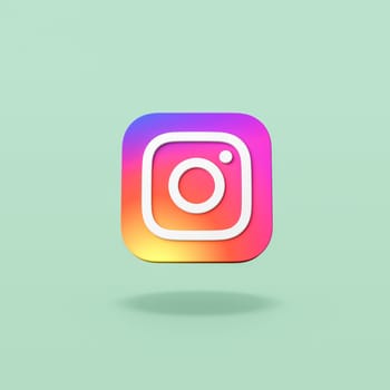 Instagram Logo 3D Shape Isolated on Flat Green Background with Shadow 3D Illustration