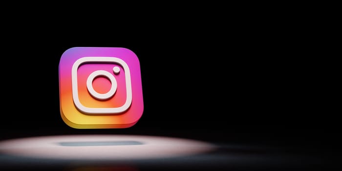 Instagram Logo 3D Symbol Shape Spotlighted on Black Background with Copy Space 3D Illustration