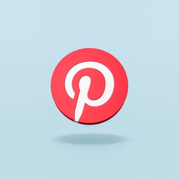 Pinterest Logo 3D Shape Isolated on Flat Blue Background with Shadow 3D Illustration