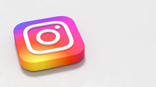 Instagram Logo 3D Symbol Shape on Plastered Light Grey Background with Copy space 3D Illustration