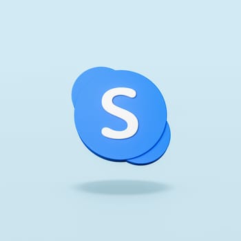Skype Logo 3D Shape Isolated on Flat Blue Background with Shadow 3D Illustration