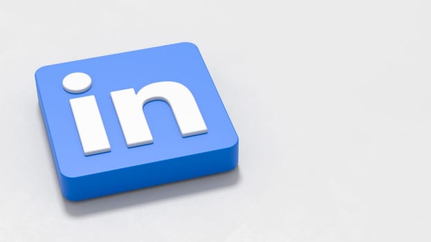 Linkedin Logo 3D Symbol Shape on Plastered Light Grey Background with Copy space 3D Illustration