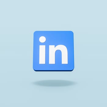 Linkedin Logo 3D Shape Isolated on Flat Blue Background with Shadow 3D Illustration