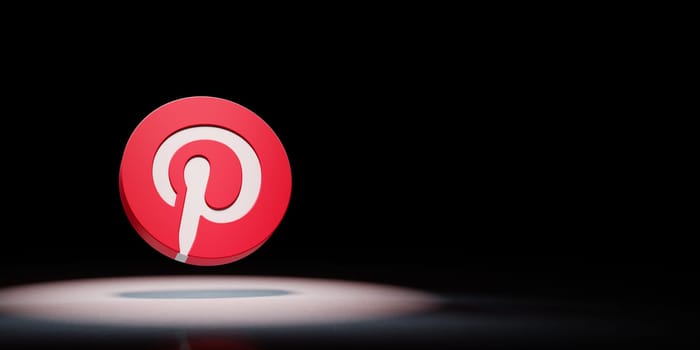 Pinterest Logo 3D Symbol Shape Spotlighted on Black Background with Copy Space 3D Illustration