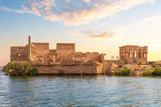 Philae island and Trajan's Kiosk in the Nile, Aswan, Egypt.