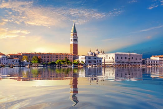 Venice main sights, view from the lagoon, Italy.