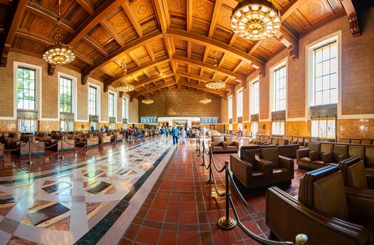 Waiting room of railroad Union Station in Los Angeles, California, USA