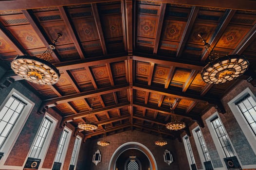 Waiting room of railroad Union Station in Los Angeles, California, USA