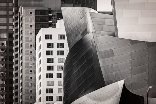 Modern cityscape in black and white. Los Angeles, California, US.