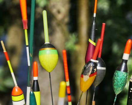 pile of fishing float close up still life